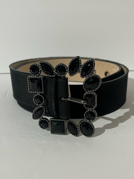 St. John Rhinestone Square Buckle Grosgrain Ribbon Black Belt main image 14